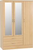 ZNTS Nevada 3 Door 2 Drawer Mirrored Wardrobe 100-101-101