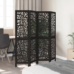 Room Divider 4 Panels Black Solid Wood Paulownia 358753