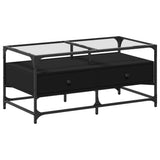 ZNTS Coffee Table with Glass Top Black 98.5x50x45 cm Steel 846044