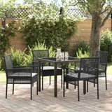 Garden Dining Set with Cushion 5 pcs Black Poly Rattan 3379864