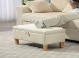30L Linen Storage Ottoman Padded Footstool with Rubberwood Legs for Storage Box, Bed End, Shoe T3398P423865
