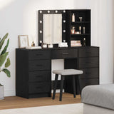Dressing Table with Mirror Lights 3 pcs Black Engineered wood 3334219