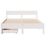 ZNTS Bed Frame without Mattress White 135x190 cm Double Solid Wood Pine 3301765