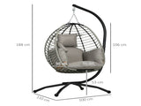 Single Rattan Hanging Egg Chair, with Seat Cushion - Grey T3398P311631