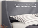 Single Bed Soft Linen Grey 3FT Upholstered Bed with Winged Headboard, Wood Slat Support WF284386AAA