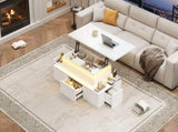 Lift-Top Coffee Table, Highgloss Centre Table with 4 drawers & LED lights, Lifting Sofa Side Table, N605P374201W