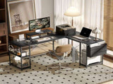 168cm Reversible L Shaped Desk, Industrial Corner Computer Desk with Adjustable Shelf and Storage T3398P343620