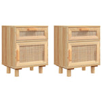 ZNTS Bedside Cabinets 2 pcs Brown Solid Wood Pine and Natural Rattan 345611