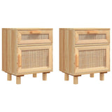 ZNTS Bedside Cabinets 2 pcs Brown Solid Wood Pine and Natural Rattan 345611