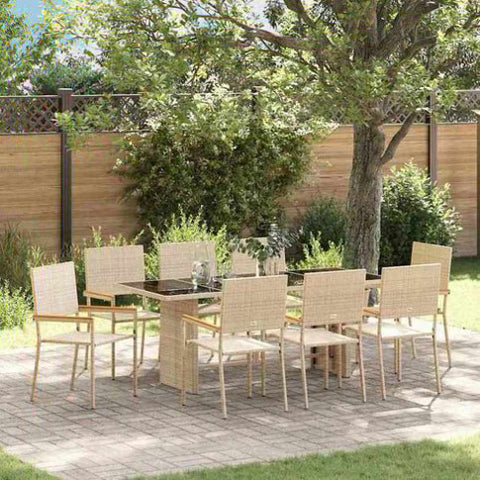 Garden Dining Set 9 pcs Beige Poly Rattan 3365429