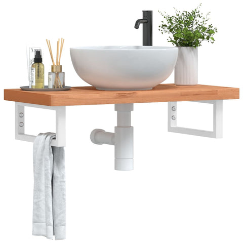 Basin Shelf Wall Mounted Steel and Solid Wood Beech 3302372