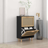 Shoe Cabinet Black 52x25x80 cm Engineered Wood&Natural Rattan 345646