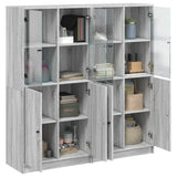 Bookcase with Doors Grey Sonoma 136x37x142 cm Engineered Wood 3206529