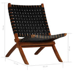 Folding Chair Crossed-Stripe Black Real Leather 246366