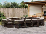 13 Piece Garden Dining Set with Cushions Brown Poly Rattan 3211761