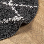 ZNTS Shaggy Rug High Pile Modern Black and Cream Ø 200 cm 375423