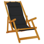 ZNTS Folding Beach Chair with Armrests Black Acacia Wood & Textilene 4108066