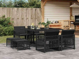 9 Piece Garden Dining Set with Cushions Black Poly Rattan 3210775