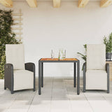 3 Piece Bistro Set with Cushions Black Poly Rattan 3212468