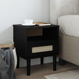 Bedside Cabinet SENJA Rattan Look Black 40x35x48 cm Solid Wood Pine 358012
