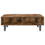 Side Table with Wheels Smoked Oak 90 x 50 x 30 cm 891020