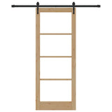 Sliding Door Natural 83 x 211 cm Solid Pine Wood and Glass 3332335