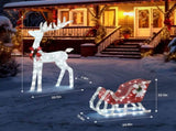 4ft Lighted Christmas Reindeer & Sleigh Outdoor Yard Decoration Set with LED Lights, Red & White 74771005