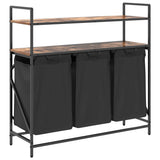 Laundry Basket 3 Compartments with Shelves Smoked Oak 859082
