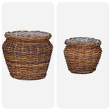 Planter Basket with Storage 2 pcs Brown Lacak Rattan 42020960