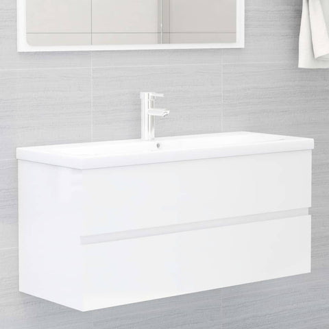 ZNTS Sink Cabinet High Gloss White 100x38.5x45 cm Engineered Wood 804770