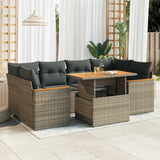 6 Piece Garden Sofa Set with Cushions Grey Poly Rattan Acacia 3327455