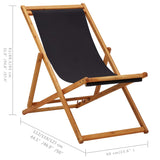 ZNTS Folding Beach Chair Eucalyptus Wood and Fabric Black 310316