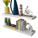 2 White MDF Floating Wall Display Shelves Book/DVD Storage 242184