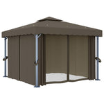 ZNTS Gazebo with Curtain&LED String Lights 3x3 m Taupe 3070349