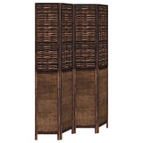 Room Divider 4 Panels Dark Brown Solid Wood Paulownia 358708