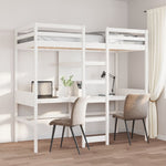 ZNTS Loft Bed Frame with Desk and Shelves White 90x200cm Solid Wood Pine 3308542