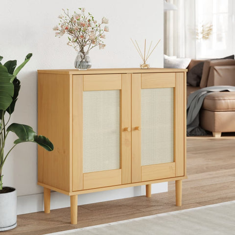 Sideboard SENJA Rattan Look Brown 80x35x80 cm Solid Wood Pine 358031