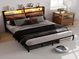 150cm200cm King Metal Bed Frame with RGB Smart LED Lights & Storage Headboard, Heavy Duty 363kg T6135P515917