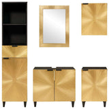 Bathroom Cabinet Set 5 pcs Black and Gold Solid Mango Wood 3310027