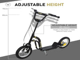 Teen Kids Stunt Scooter w/ Adjustable Handlebar, 12 Inch Rubber Tyres, Dual Brakes, Black T3398P422454