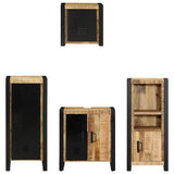 Bathroom Furniture Set 4 pcs Brown and Black Solid Mango Wood 3305640