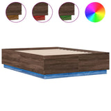 Bed Frame with LED without Mattress Brown Oak 135x190 cm Double 3209652