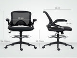 Drafting Chair with Flip-up Armrest, Mesh Office Stool with Foot Ring, 360 Degree Swivel Height T3398P344414