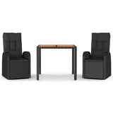 3 Piece Garden Dining Set Black Poly Rattan&Solid Wood Acacia 3157633