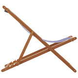 Folding Beach Chair Blue and White Solid Wood Eucalyptus and Fabric 366567