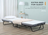 Folding Bed with 10cm Mattress, Portable Foldable Guest Bed with Sturdy Metal Frame on Wheels T3398P343012
