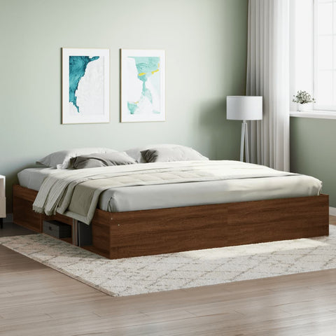 ZNTS Bed Frame without Mattress Brown Oak 200x200 cm 3203893