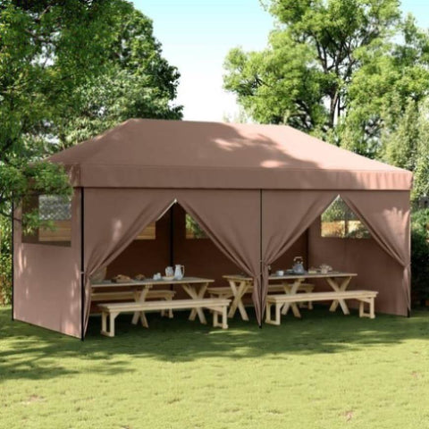 Foldable Party Tent Pop-Up with 4 Sidewalls Brown 4004956