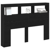 Headboard Cabinet with LED Black Oak 140x17x102 cm 863130