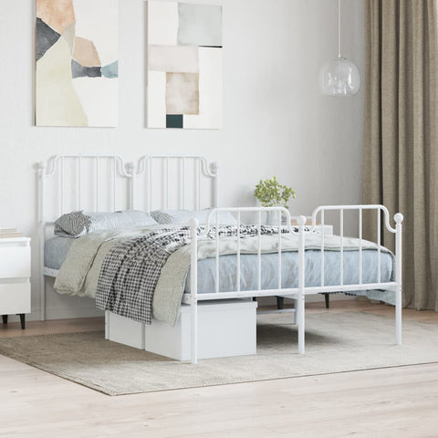 ZNTS Metal Bed Frame with Headboard and Footboard White 120x200 cm 373952